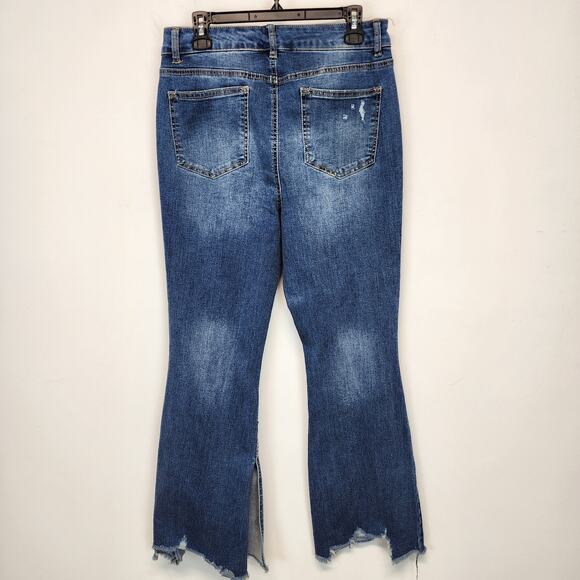 Cato Chewed Hem Flare Jeans Size 12 32" Blue Medium Wash High Waist Stretch - Picture 2 of 15